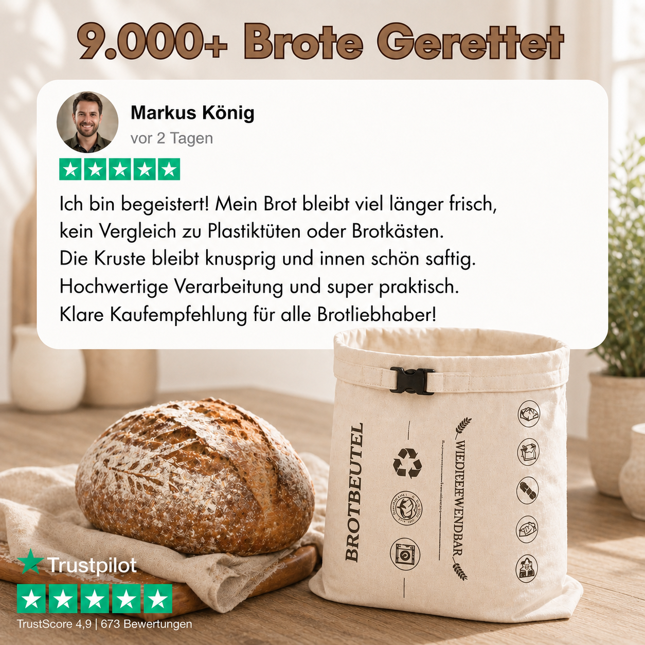 Krustengut- Brotbeutel aus Bienenwachs und Baumwolle